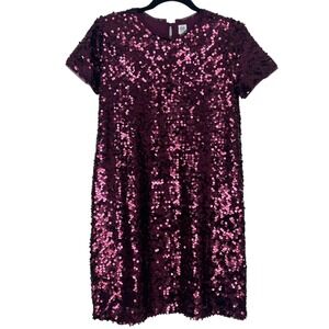 Gap Kids Girls Burgundy Sequin Tunic Dress Size XL Short Sleeve Party Sparkle